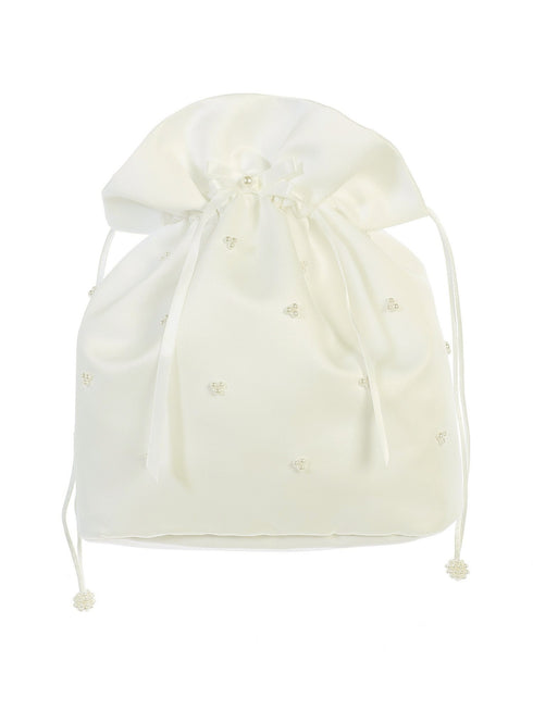 Tip Top Kids Girls Ivory Sheer Ruffled Pearls Satin Stylish Communion Purse - SophiasStyle.com
